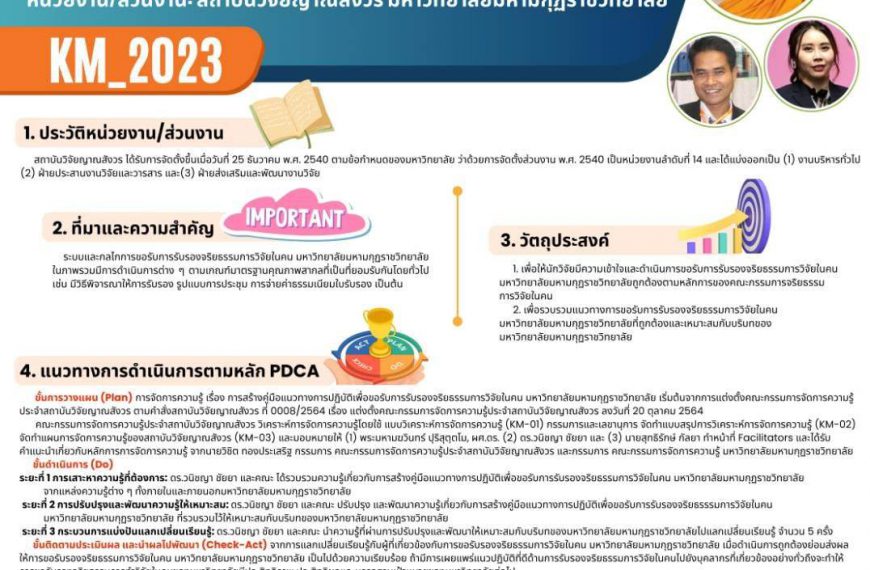 การจัดการความรู้ (KM) สถาบันวิจัยญาณสังวร 2566