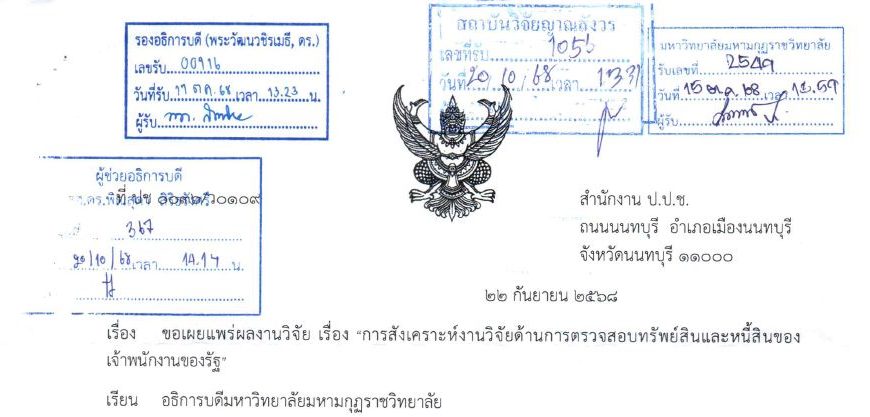 สำนักงาน ป.ป.ช. เผยแพร่ผลงานวิจัย เรื่อง “การสังเคราะห์งานวิจัยด้านการตรวจสอบทรัพย์สินและหนี้ส…