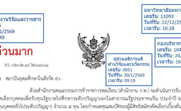 สำนักงาน ก.พ. รับสมัครคัดเลือกบุคคลเพื่อรับทุนรัฐบาลไปศึกษาในสาธารณรัฐประชาชนจีนประจำปี ๒๕๖๙ (ทุนบุค&hellip;